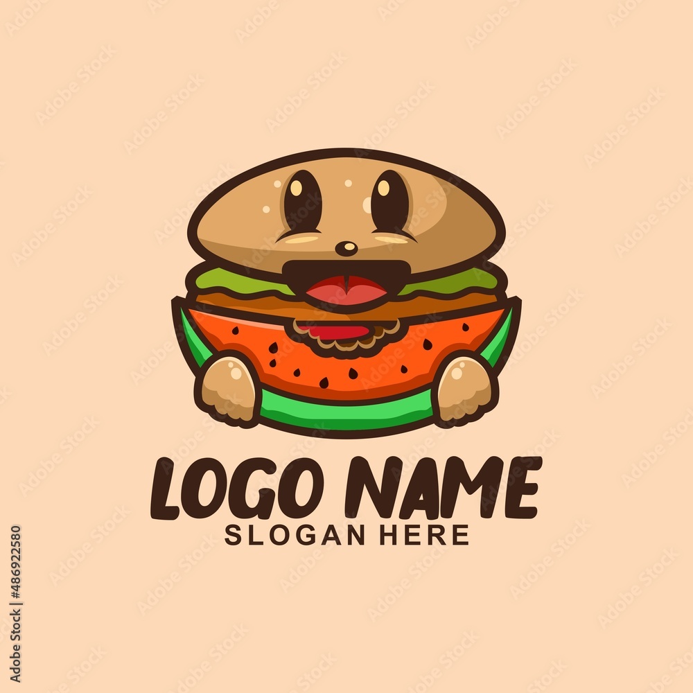 Obraz premium burger eating watermelon logo design