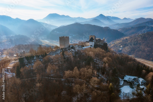 Aerial view to beautiful Celje castle in Slovenia photo
