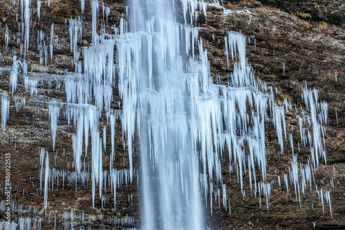 Beautiful Pericnik waterfall in Slovenia in wintertime