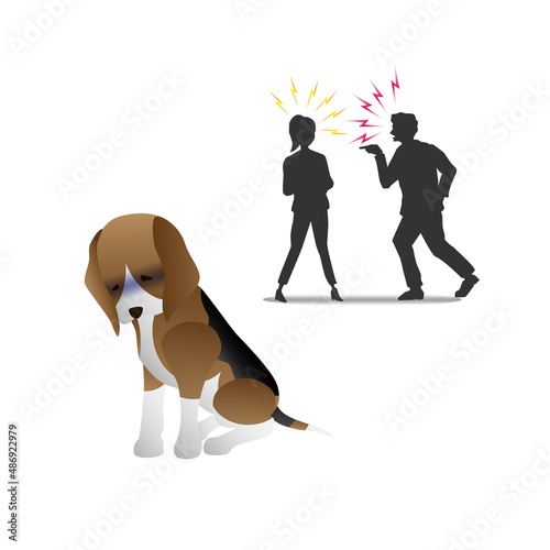 口論する人に怯える犬