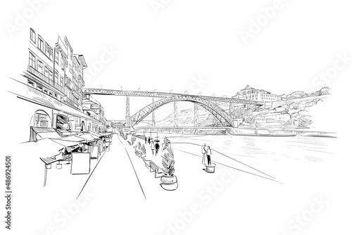 Ponti de Don Luis I. Porto. Portugal. Urban sketch. Hand drawn vector illustration photo