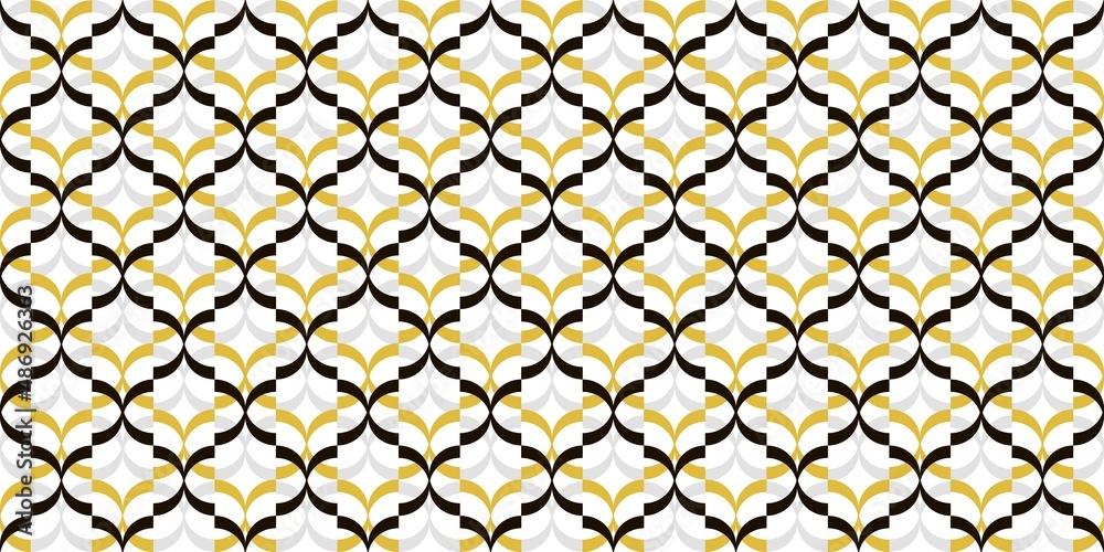 Fototapeta premium Moroccan Seamless Pattern. Oriental Subtle Ornament. Turkish Mosque Window Shape. Arabic Mosaic Tile Background. Eid Mubarak Muslim Decoration. Ramadan Kareem Islamic Illustration