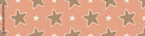 Gender neutral sleepy star and moon seamless vector background. Simple whimsical romantic 2 tone pattern banner. Kids nursery wallpaper or scandi band.