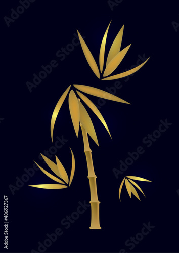 Composition of golden bamboo leaves in design. Vector