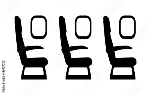 Airplane seats icon. Window seats on plane symbol. Vector illustration of pictogram isolated on white background. Flat design for web, app, banner, UI, poster, advertisement. Armchair symbol.