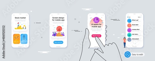 Success, Cloud protection and Tablet pc minimal line icons. Phone ui interface. Tick, Exhibitors, Journey icons. Video camera, Calendar, Document web elements. For web, application, printing. Vector
