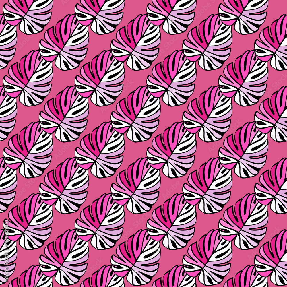 Creative bright tropical leaves seamless pattern. Monstera leaf background.