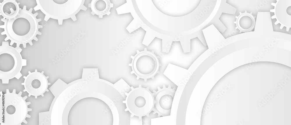 White Hexagon Structure Gears Header on white background White Hexagon Structure Gears Header on white background