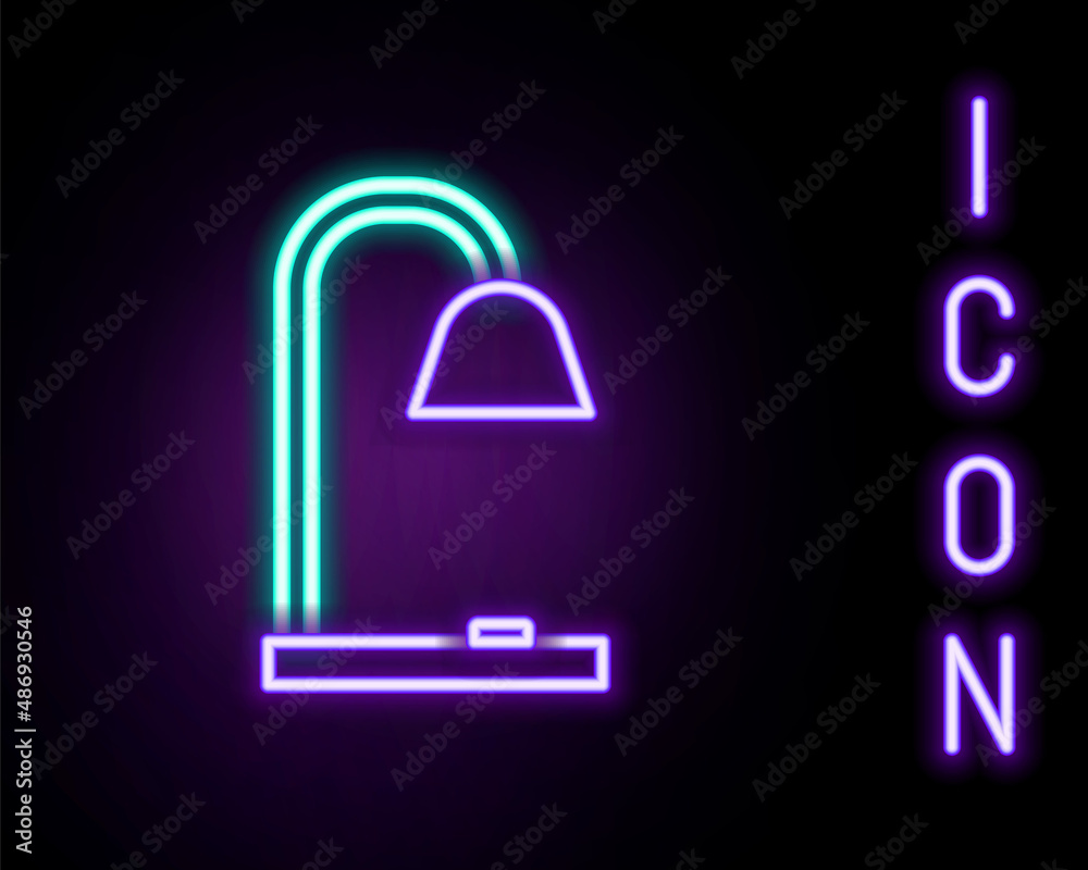 Glowing neon line Table lamp icon isolated on black background. Colorful outline concept. Vector