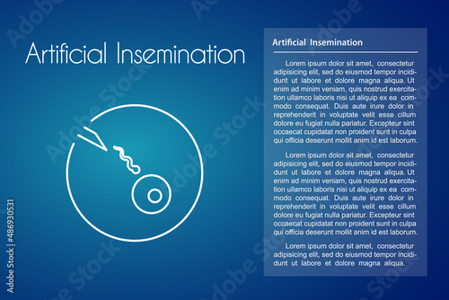 In Vitro Fertilization linear medical icon on blue background. Vector illustration of egg and spermatozoon in test tube. Logo template for human reproduction or artificial insemination