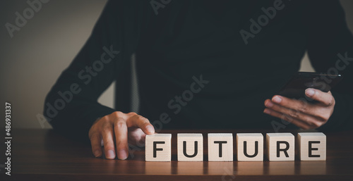 Business image, wood blog presentation, presentation about the future