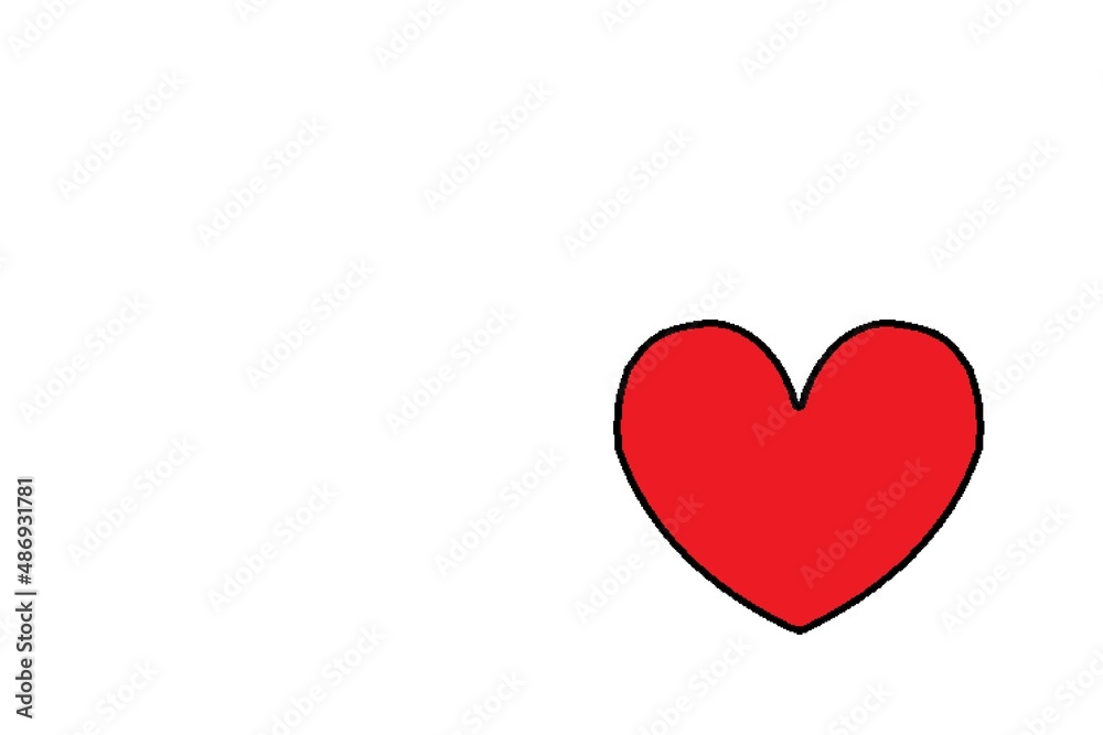 Red heart with black contour on white background