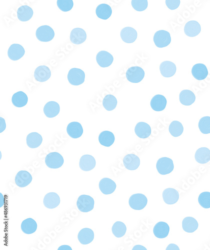 Simple Geometric Seamless Vector Patterns with Blue Hand Drawn Dots Isolated on a White Backgroud. Funny Abstract Irregular Dotted Print ideal for Fabric, Textile, Wrapping Paper.