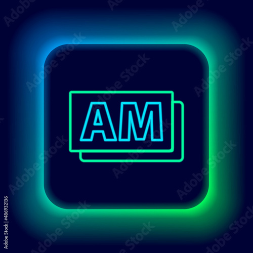 Glowing neon line Clock AM icon isolated on black background. Time symbol. Colorful outline concept. Vector