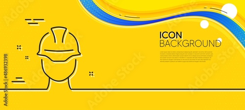 Foreman line icon. Abstract yellow background. Engineer or architect sign. Construction helmet symbol. Minimal foreman line icon. Wave banner concept. Vector