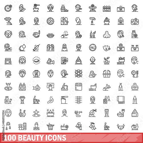 100 beauty icons set. Outline illustration of 100 beauty icons vector set isolated on white background