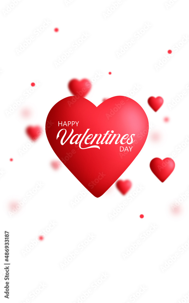 happy valentine's day concept. Red heart with valentine text. 3d rendering and white background