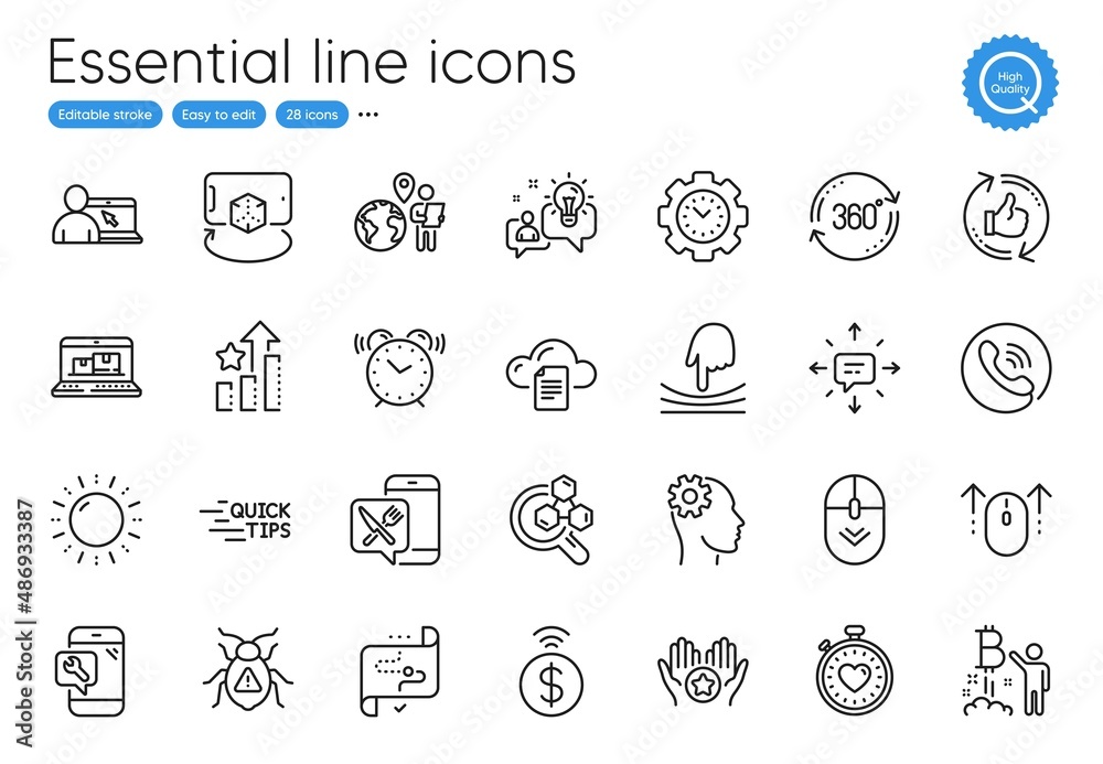 Augmented reality, Time management and Elastic line icons. Collection of Scroll down, Contactless payment, Engineering icons. Favorite, Sms, Chemistry lab web elements. Online education. Vector
