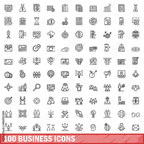 100 business icons set. Outline illustration of 100 business icons vector set isolated on white background
