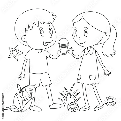 Coloring page boy and girl with ice cream