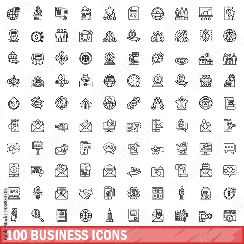100 business icons set. Outline illustration of 100 business icons vector set isolated on white background