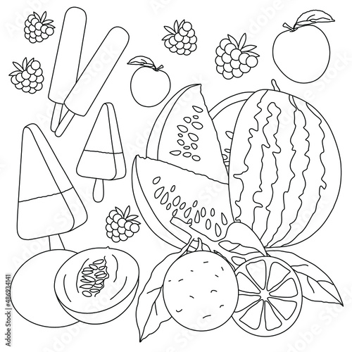 Fruit ice and fruit coloring page