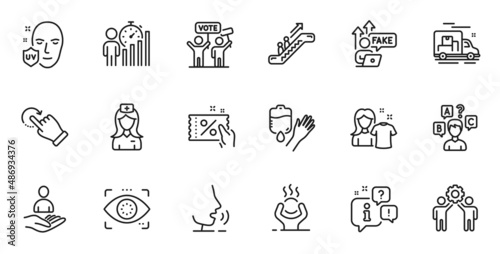 Outline set of Discount coupon  Difficult stress and Hospital nurse line icons for web application. Talk  information  delivery truck outline icon. Vector