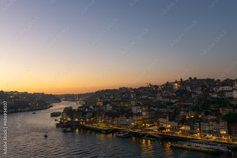 Beautiful sunset in the city of Porto with the sunset in the background