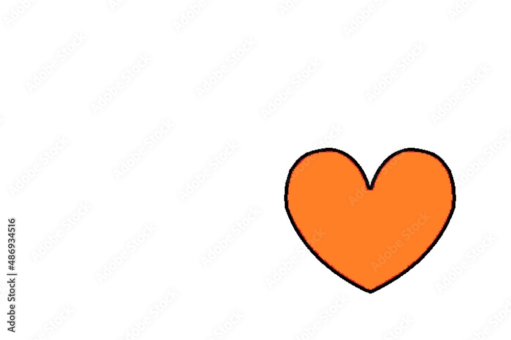 Orange heart with black contour on white background