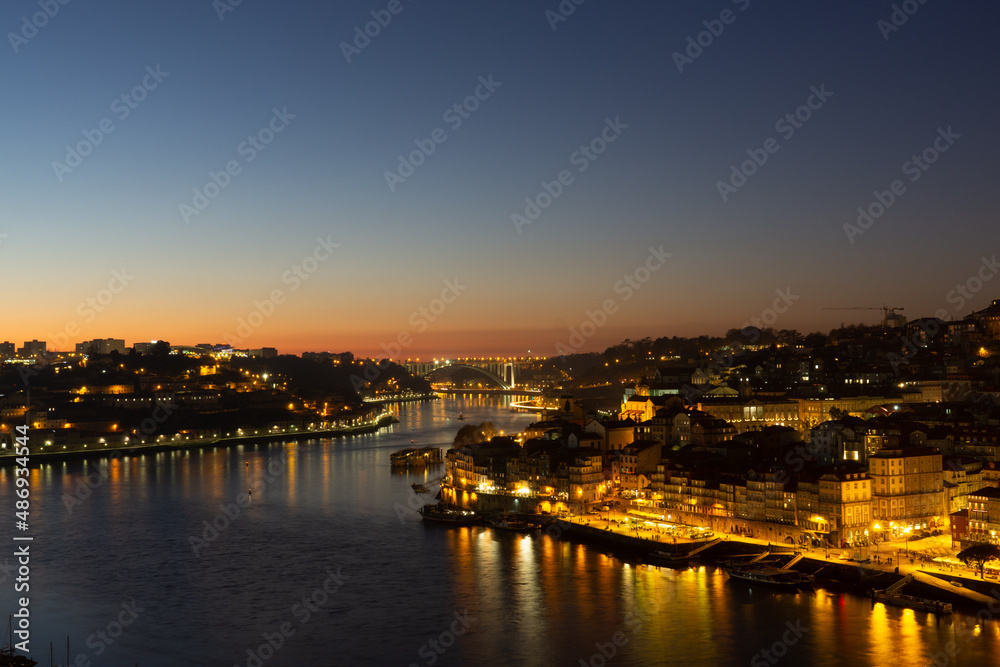 Sunset views of the city of Porto and the Douro river.