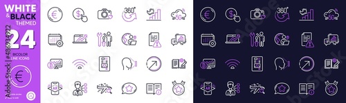 Outsource work, Engineering documentation and Buy currency line icons for website, printing. Collection of 5g cloud, Favorite chat, Technical info icons. Augmented reality, Euro money. Vector