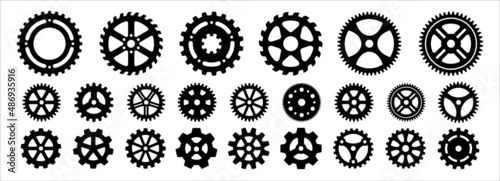 Gear wheel icon set. Cogwheel icons collection. Collection of gearwheel. Symbol of setting, robotic, clockwork, machinery, engineering, engine transmission and mechanism. vector illustration