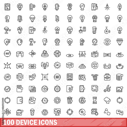 100 device icons set. Outline illustration of 100 device icons vector set isolated on white background