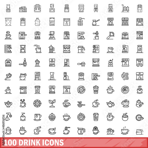 100 drink icons set. Outline illustration of 100 drink icons vector set isolated on white background