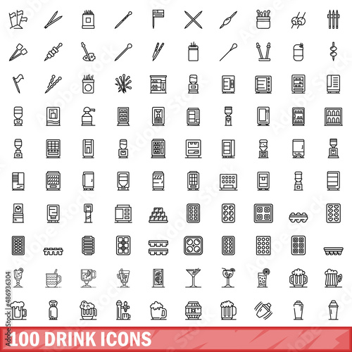 100 drink icons set. Outline illustration of 100 drink icons vector set isolated on white background