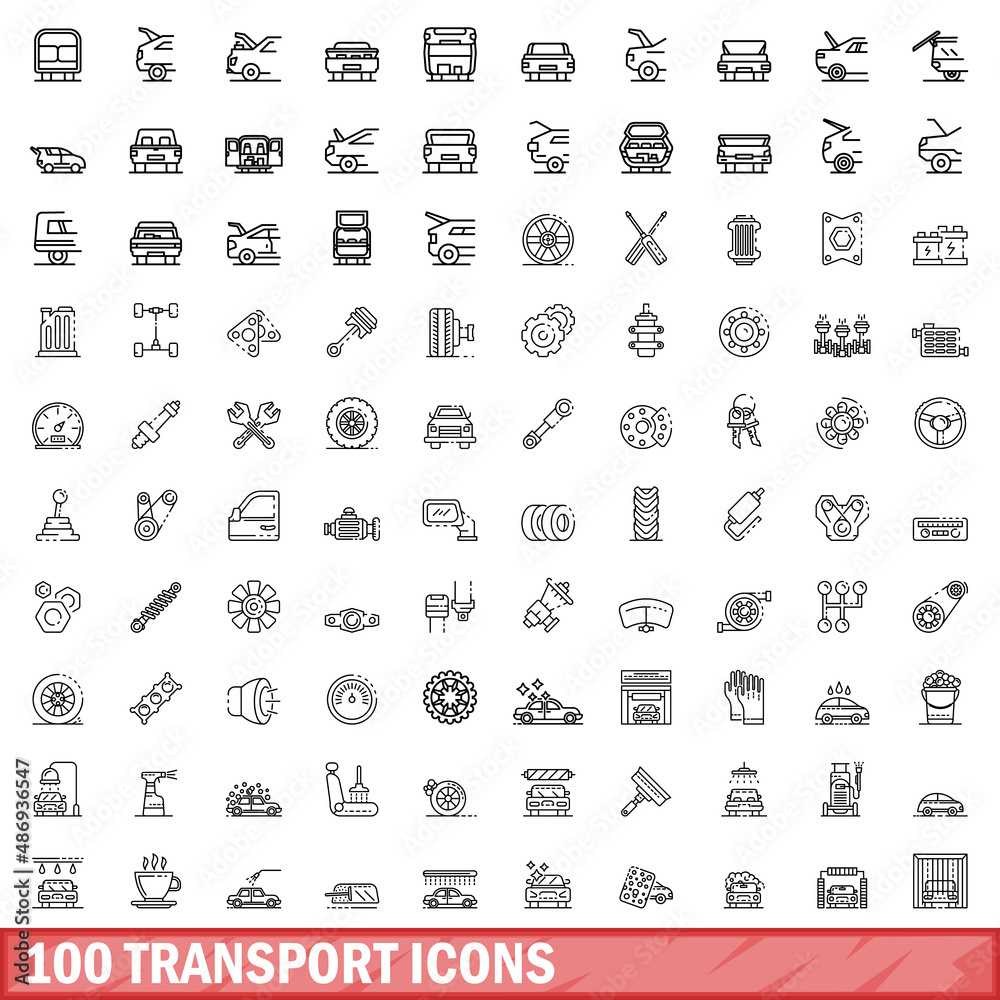 100 transport icons set. Outline illustration of 100 transport icons vector set isolated on white background 100 transport icons set. Outline illustration of 100 transport icons vector set isolated on white background