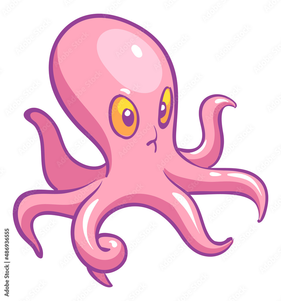 Pink octopus. Cute cartoon deep ocean animal Pink octopus. Cute cartoon deep ocean animal