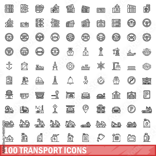 100 transport icons set. Outline illustration of 100 transport icons vector set isolated on white background
