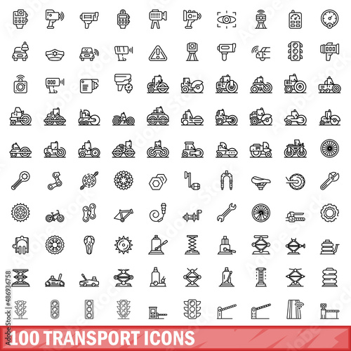 100 transport icons set. Outline illustration of 100 transport icons vector set isolated on white background