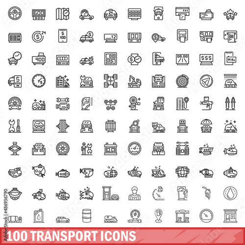 100 transport icons set. Outline illustration of 100 transport icons vector set isolated on white background