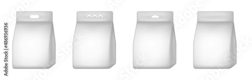 Washing powder packs and bags, laundry detergent package mockup set. Stand-up pouch package. Washing powder bags vector realistic mockup set