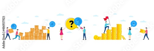 Set of Favorite chat, Search puzzle and Stress line icons. People characters with delivery parcel, money coins. Include Shoulder strap icons. For web, application. Vector