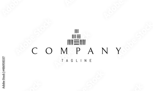 Vector logo on which an abstract image of a tower composed of three tiers of lines.