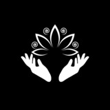 Lotus in hand icon isolated on dark background