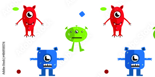 Cute monsters. Funny figures. Vector.  Pattern cartoon android