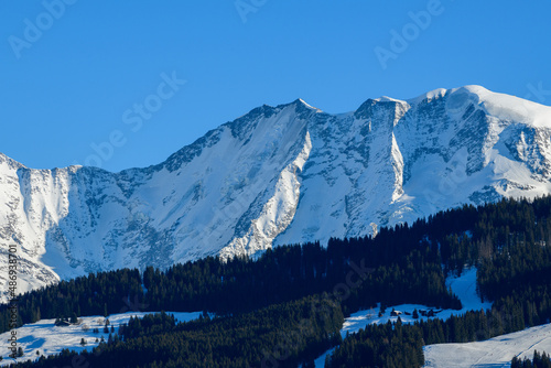The close-up of the Domes de Miage in Europe, France, Rhone Alpes, Savoie, Alps, in winter, on a sunny day.