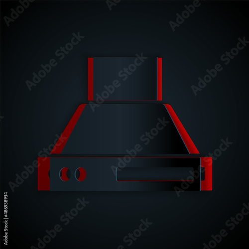 Paper cut Kitchen extractor fan icon isolated on black background. Cooker hood. Kitchen exhaust. Household appliance. Paper art style. Vector