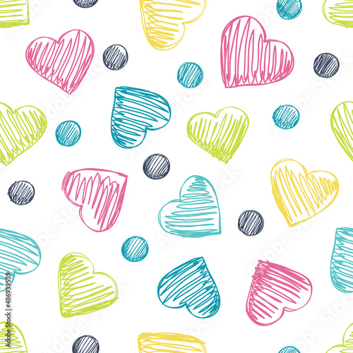 Romantic vector pattern with hearts in pastel colors. 