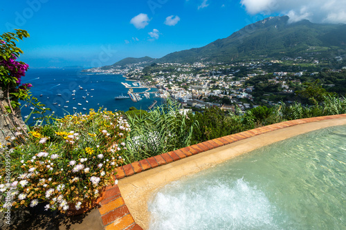 View from the thermal pool on the coastline of the island of Ischia, Italy photo