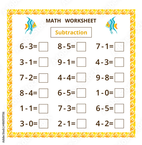 Math worksheet.Subtraction